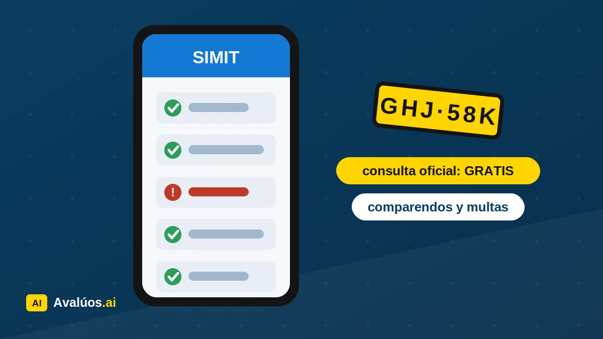 Consulta de comparendos en el portal oficial del SIMIT desde un celular, frente a un vehículo